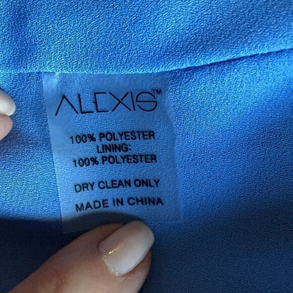 Alexis Blue Floral Print Midi Length Short Sleeve Wrap Dress. Size Large. - Picture 8 of 8